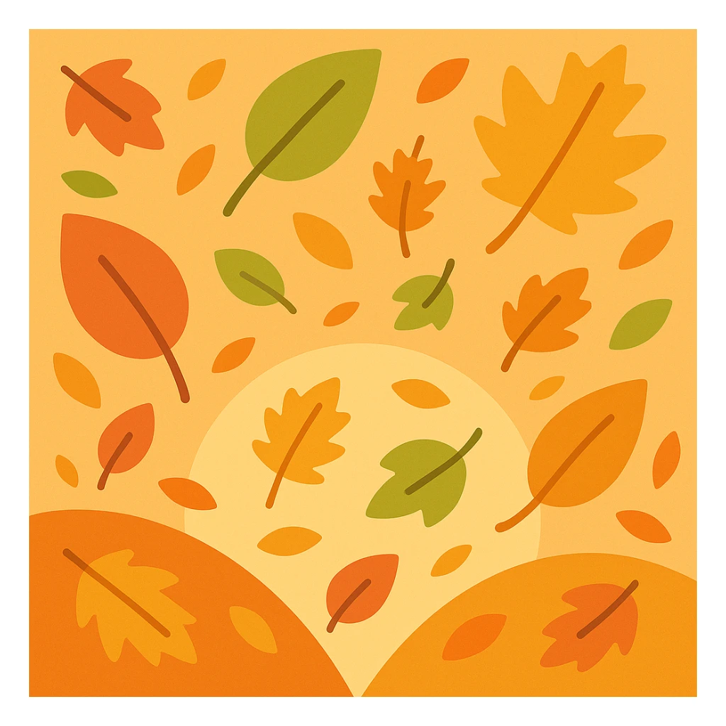 Make the image incorporate falling leaves throughout the square, keeping the original warm color palette and style of the lineal color icon sticker