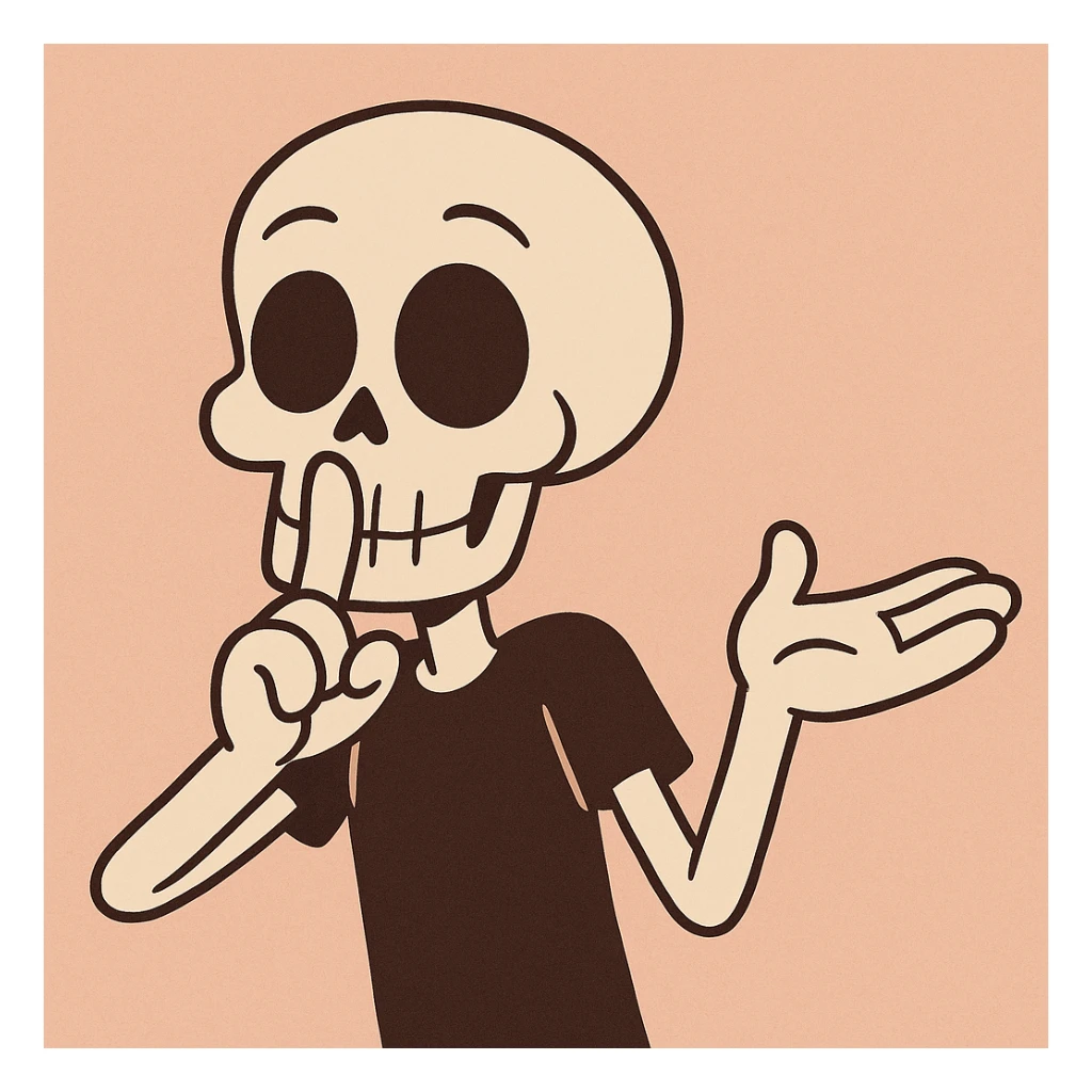 simple skull with finger to lips and one hand outstretched in calma celebration minimal style sticker