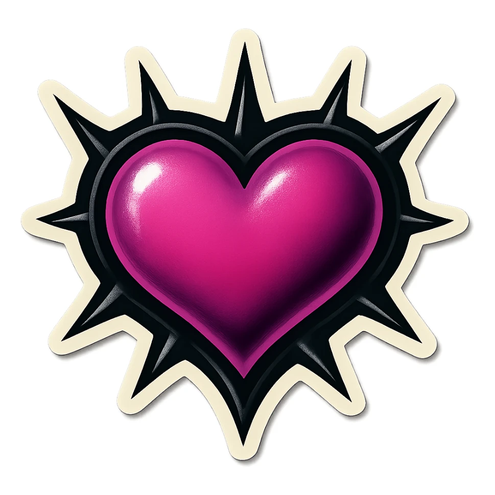 gothic heart black and pink with spiked border sticker