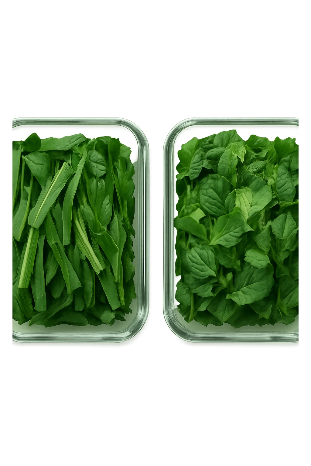 verdure tagliate e sistemate in due schiscette di vetro viste dall'alto, iperrealistico 4k sticker