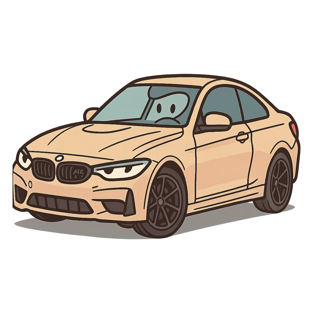 BMW M4, cartoon style, bold lines, dynamic, side profile sticker
