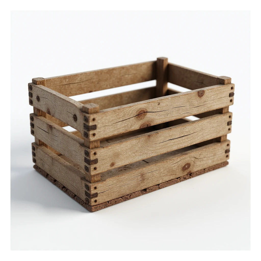an empty wooden wine crate, realistic details, photorealistic style sticker