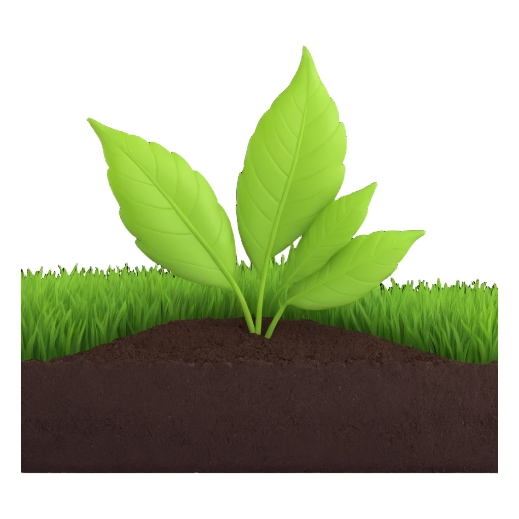 A fresh green leaf placed on soil or grass, clearly above the ground. sticker