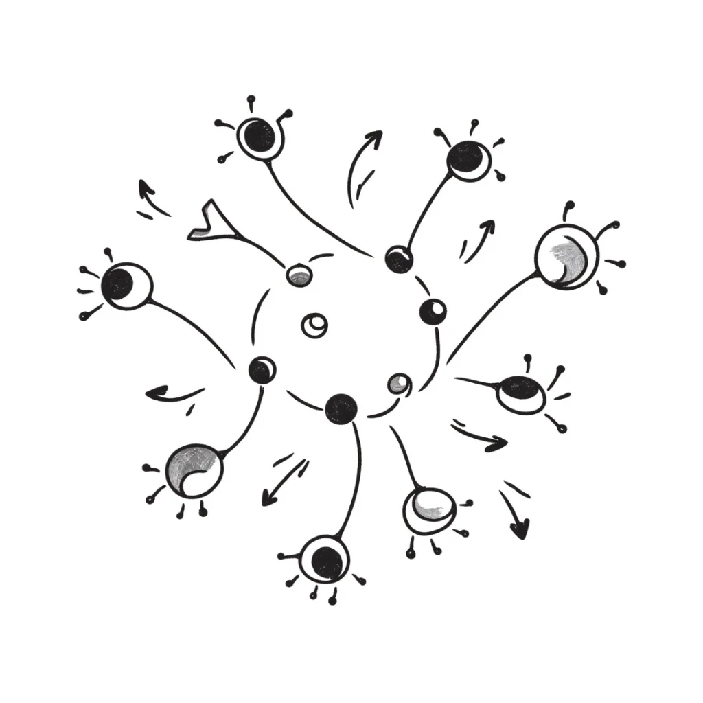 hand-drawn doodle of metabolomics with molecules and arrows sticker
