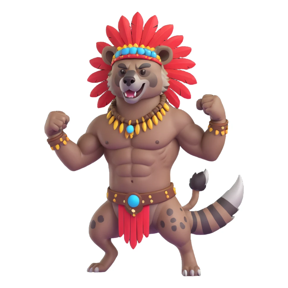 A native strong buff hyena with war bonnet flexing posing full body  sticker
