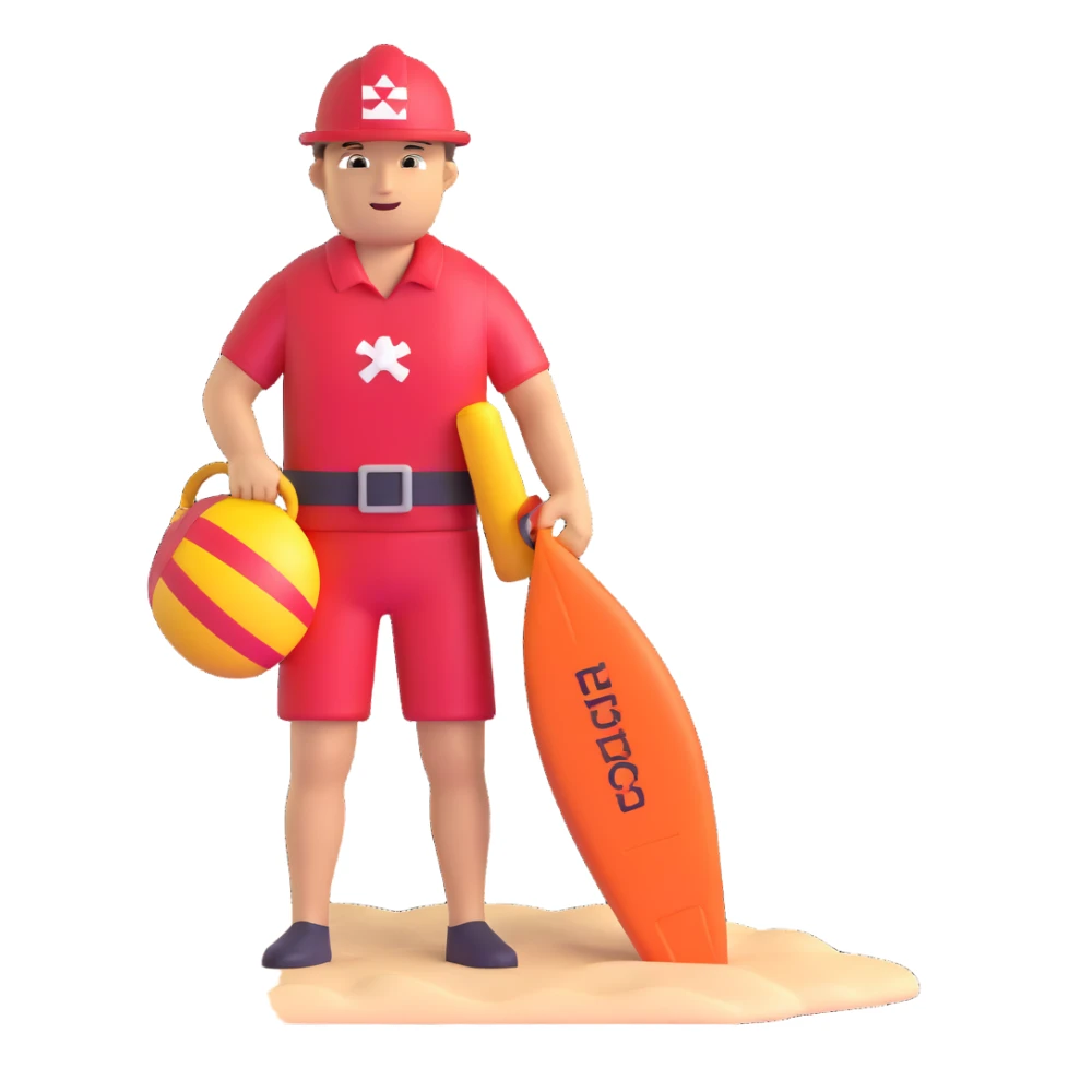 lifeguard with rescue buoy on beach sticker
