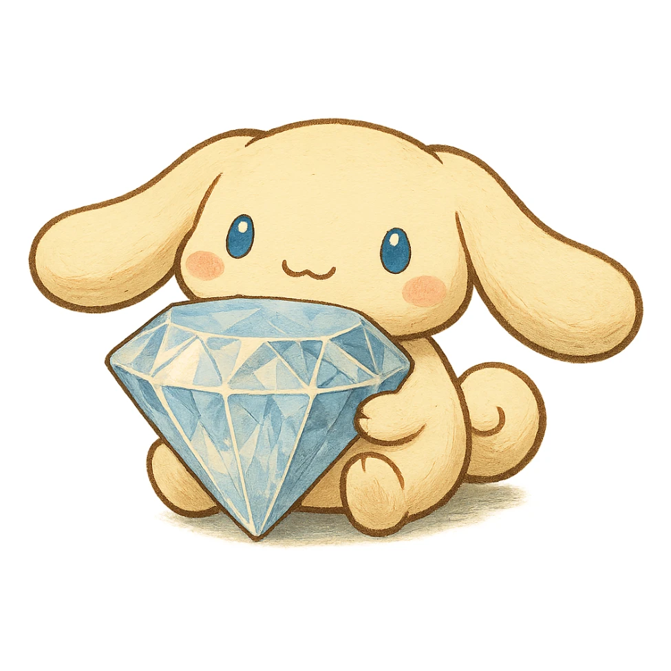ghibli style Cinnamoroll with a large diamond sticker
