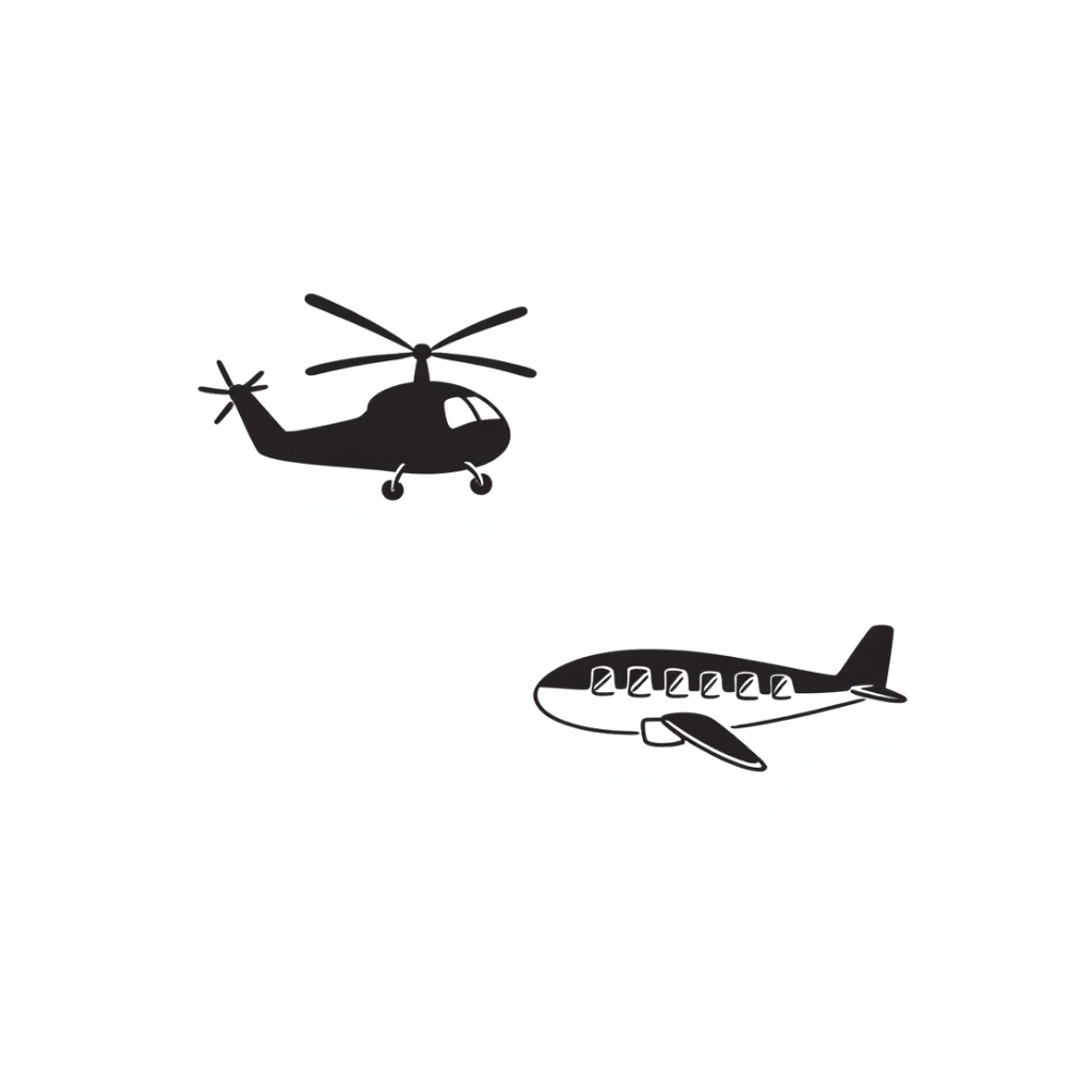 Hand-drawn military helicopter and airplane sticker