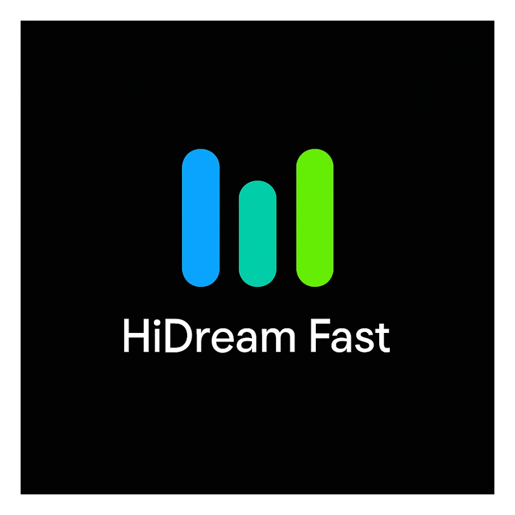 create high dream logo like this with text "HIDream Fast", black background  sticker