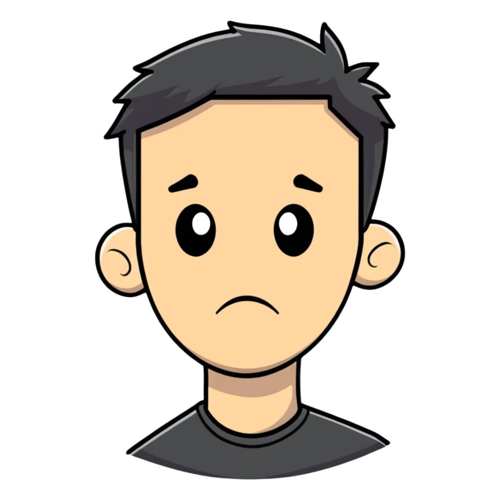 a man with a troubled look on his face, cartoonish sticker style sticker