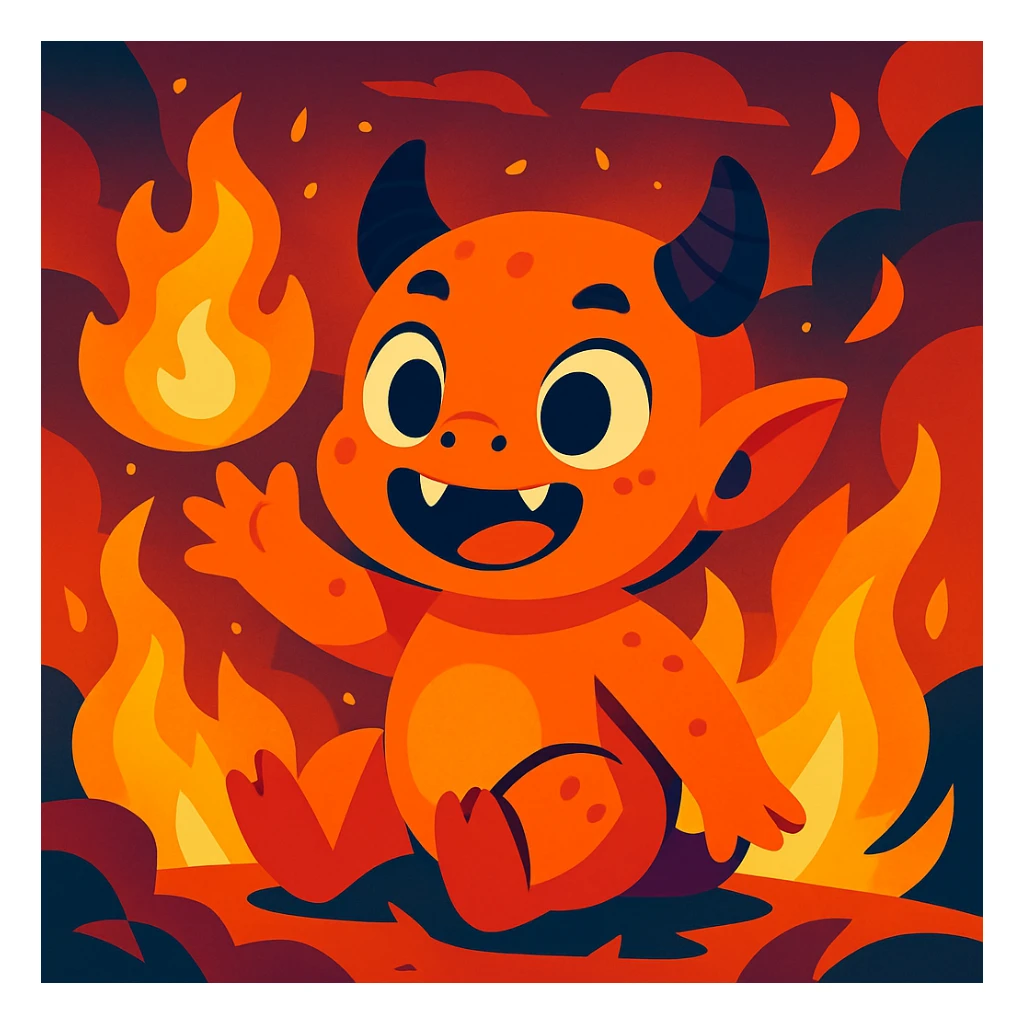small monster baby with fire effects, fantasy illustration, vibrant colors, playful and friendly expression sticker