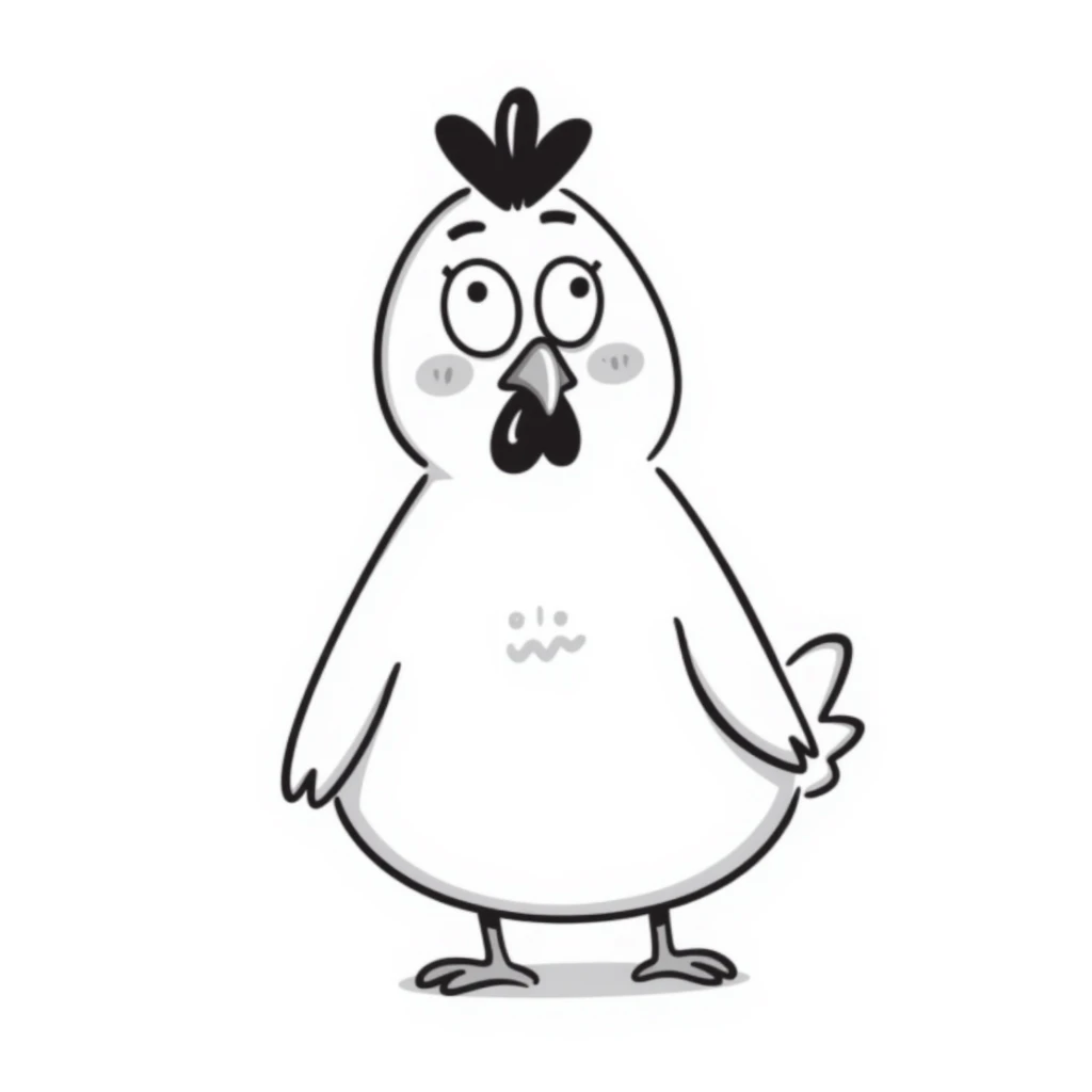 A goofy chicken with big eyes and a surprised expression sticker
