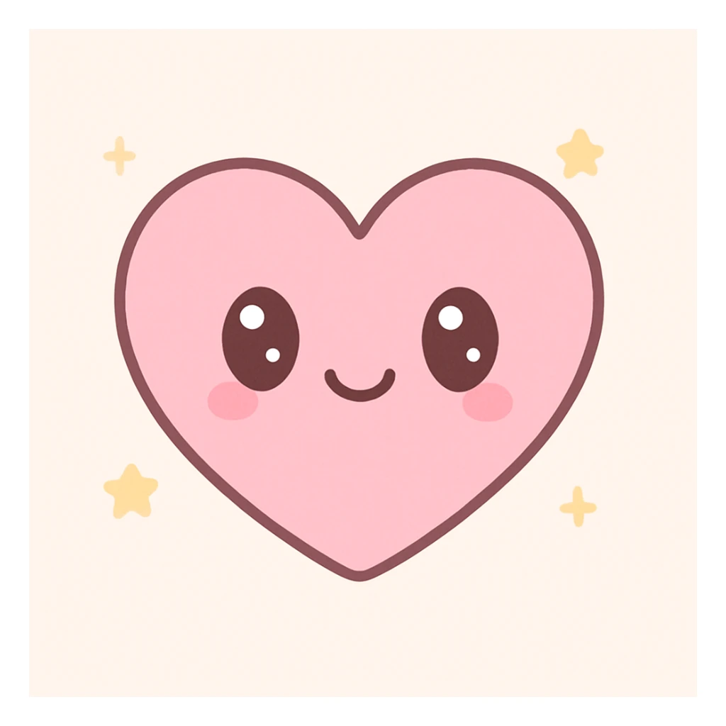 heart symbol with a cute face, kawaii style sticker