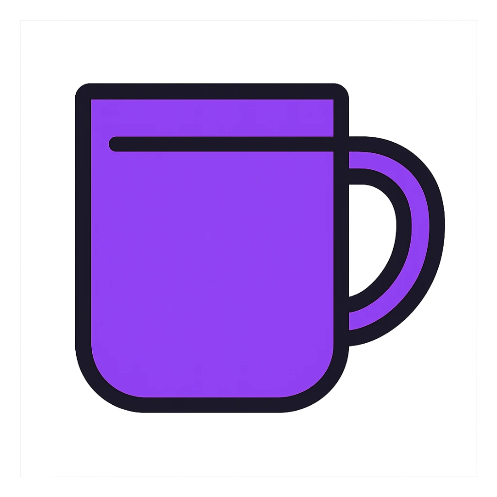 Edit the coffee mug to have a deep violet purple shade, keeping the original icon color outlined style with black outlines and no background. sticker