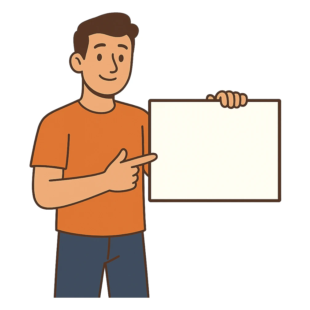 flat toon style man with a whiteboard, casual pose sticker