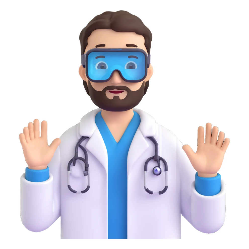 man doctor with dark brown hair and beard in metaverse virtual reality sticker
