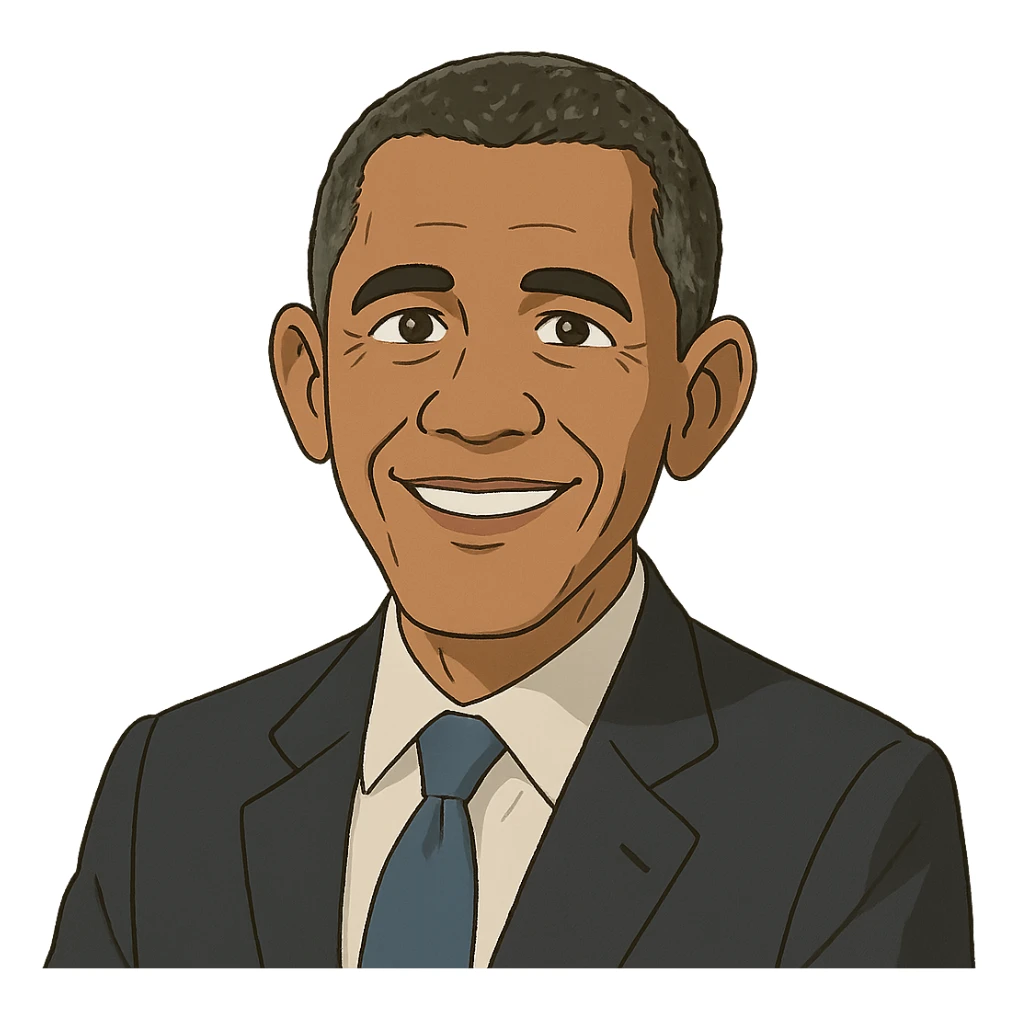 friendly expression portrait of Barack Obama in Ghibli animation style sticker