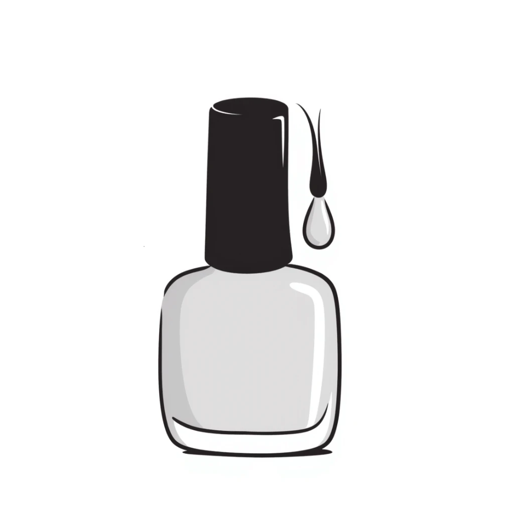 nail polish bottle with brush in pastel colors dd9fb0 ffc6d3 a3bfc9 c4bee2 f1b091, hand-drawn doodle style sticker