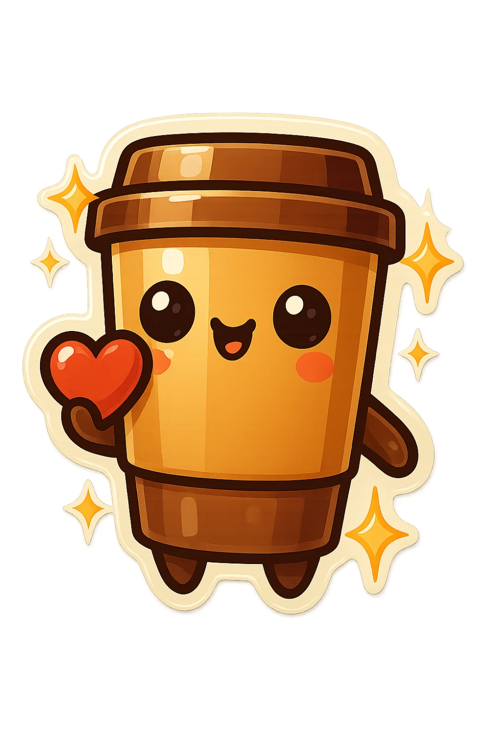 Tall coffee cup, offerring heart, big eyes, star sparkles sticker