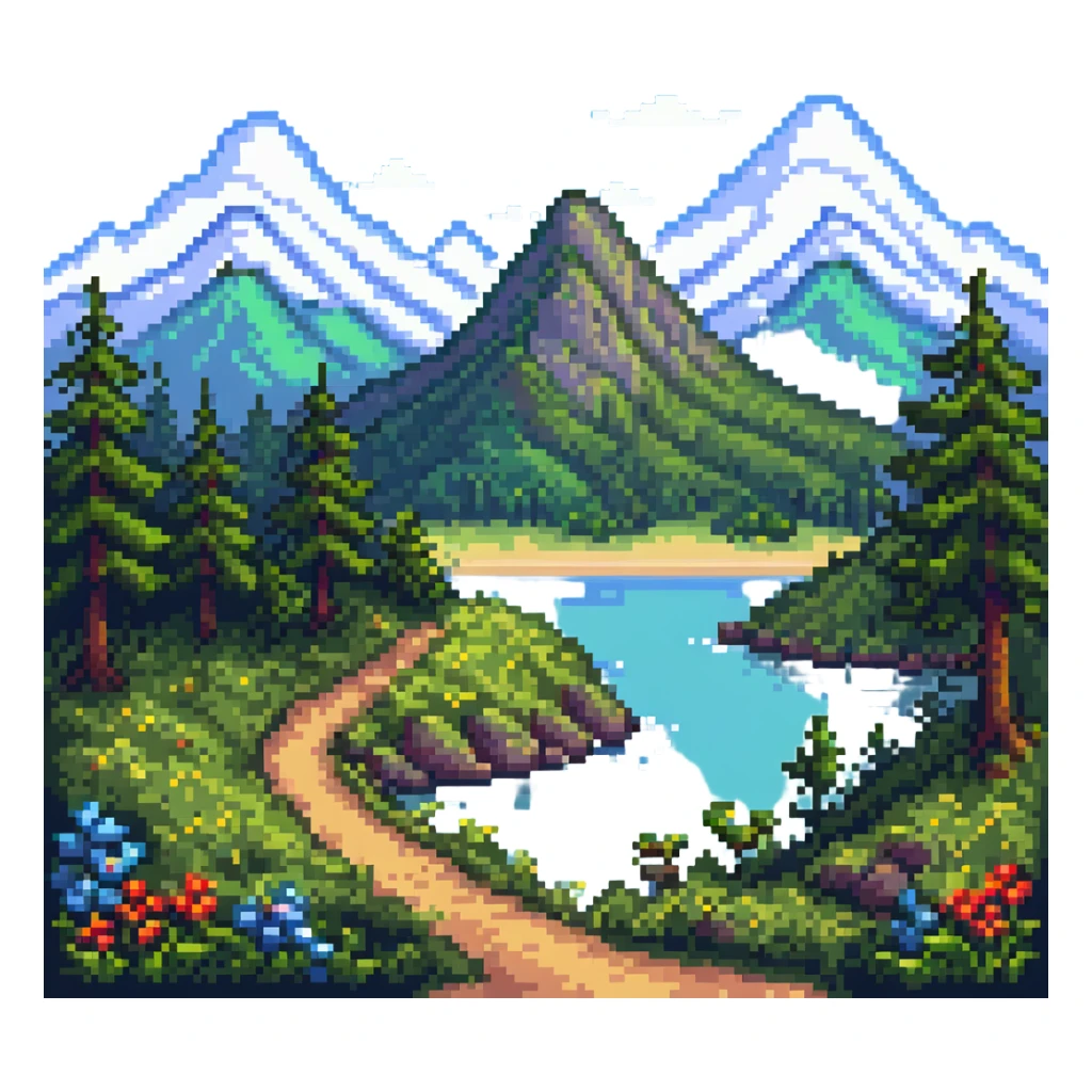 landscape in pixel art style with a 32-color palette sticker