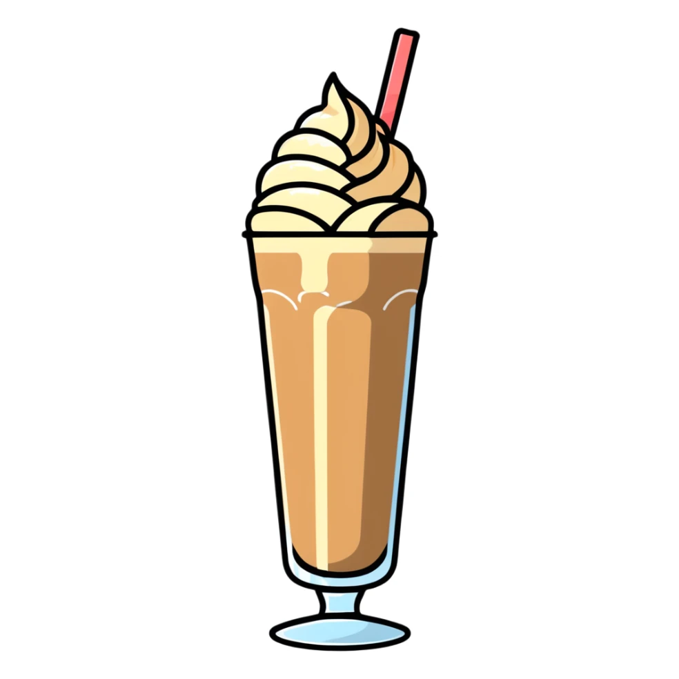 Cold coffee milkshake in a tall glass with ice cream on top sticker