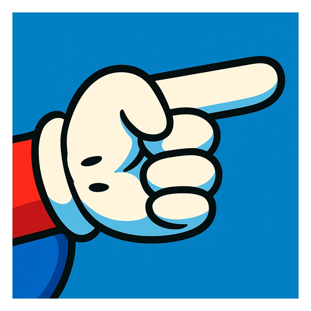 Super Mario's white glove with a pointing finger, vibrant cartoon style sticker