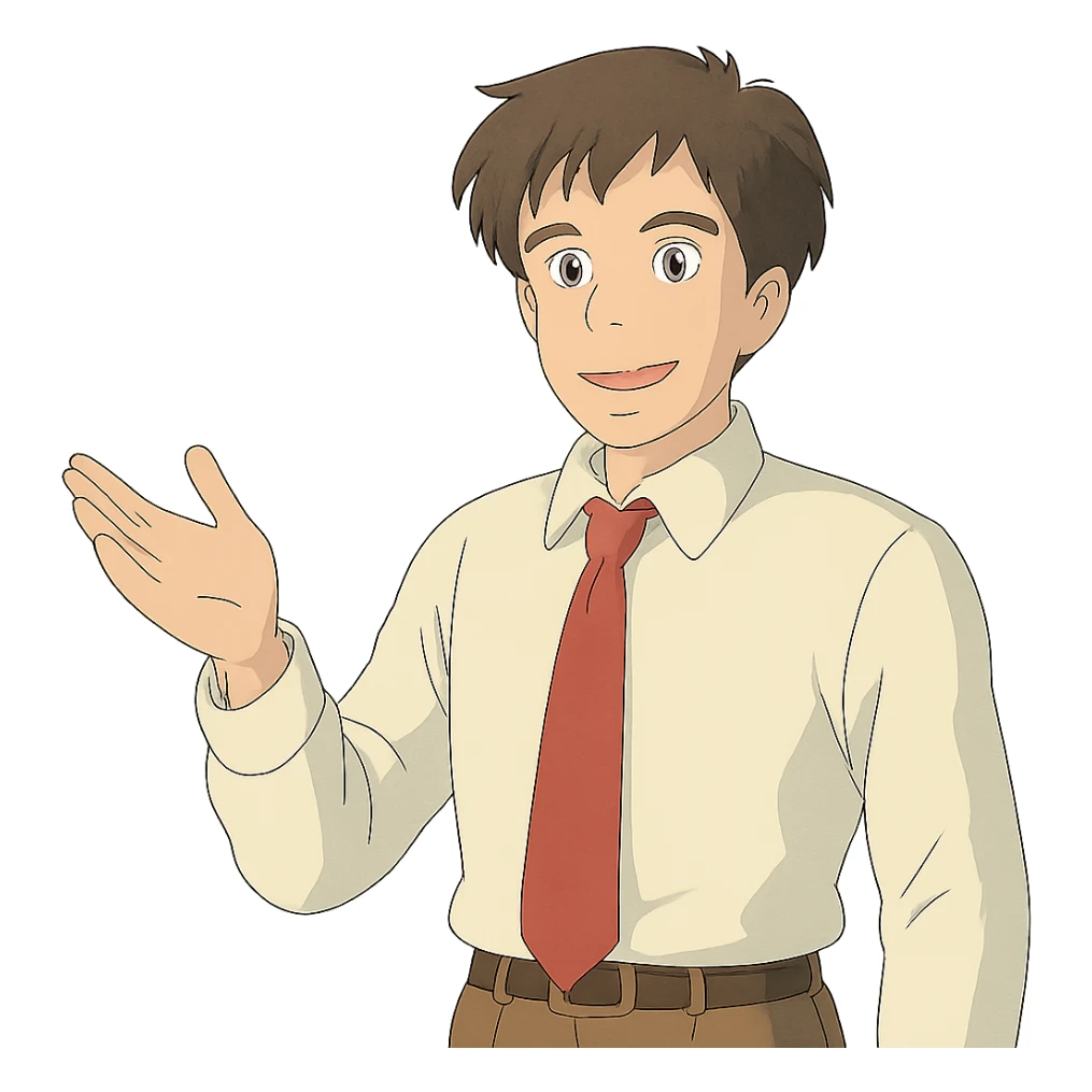 Give the man a different look in Ghibli style, with no background. sticker