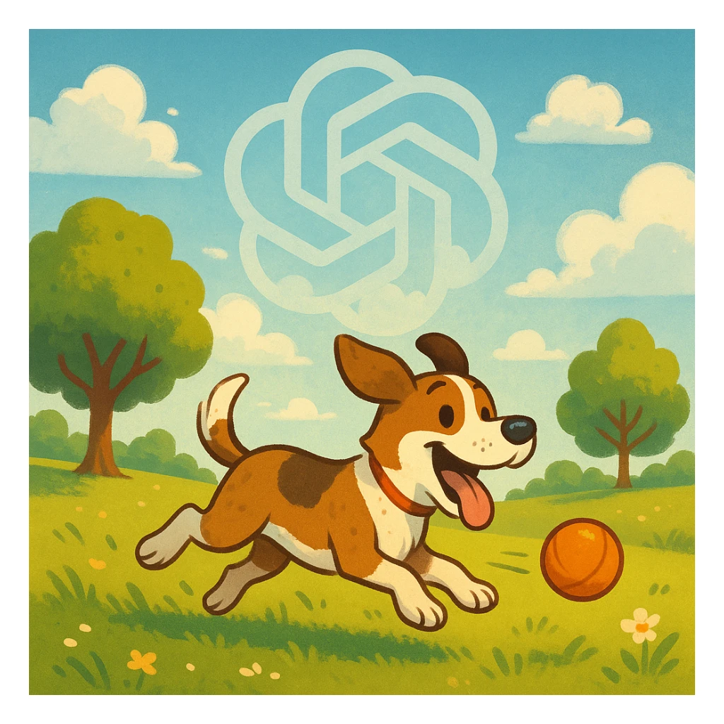 gpt image logo on the background of a dog chasing ball sticker