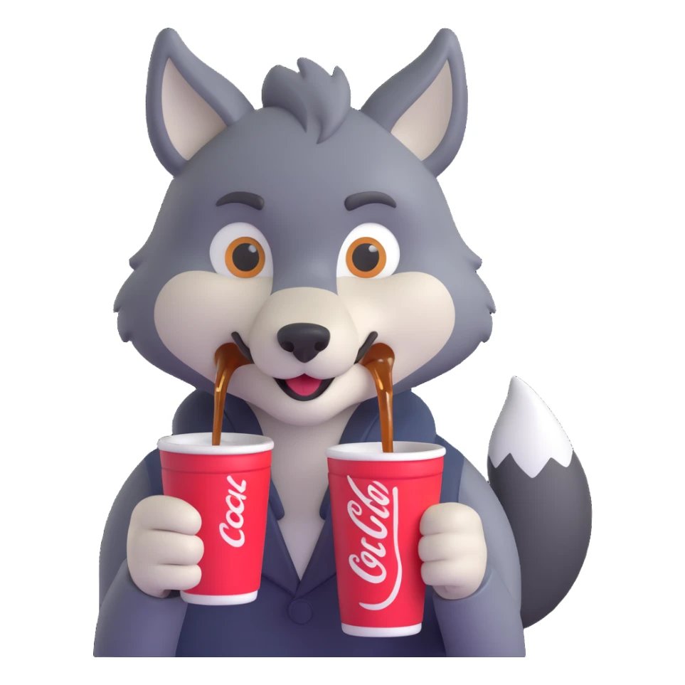 cute wolf drinking a cup of cola sticker
