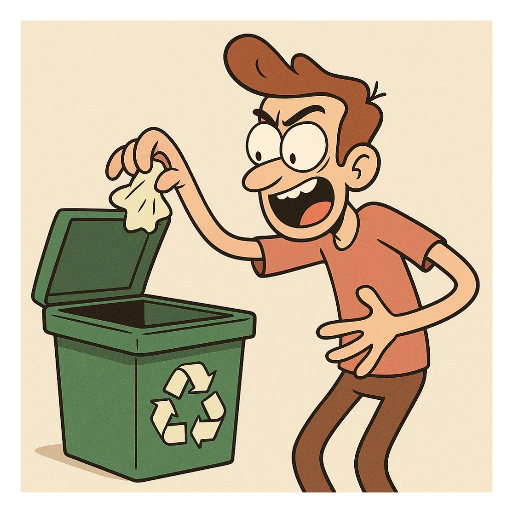 green recycle bin, western animation cartoon style, exaggerated features sticker