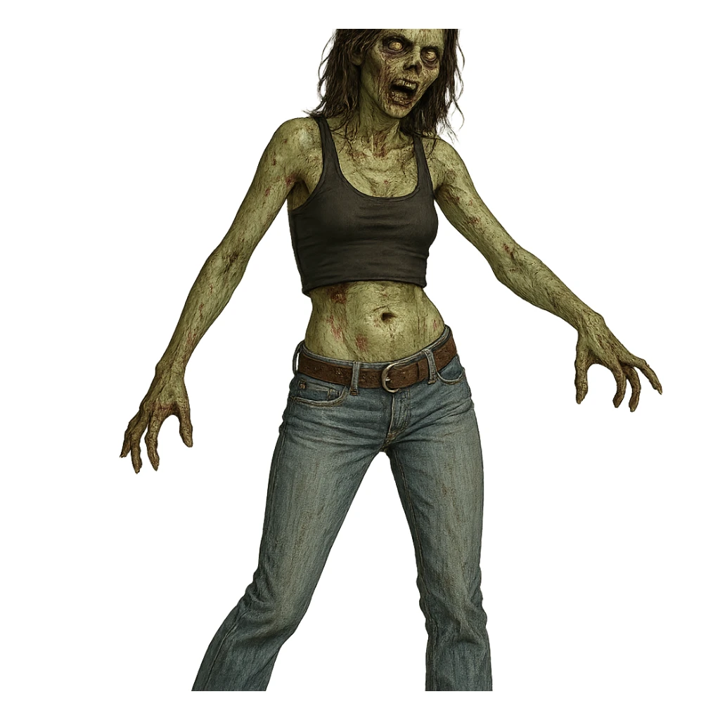 zombie woman in low-rise jeans and crop top, 2000s style sticker