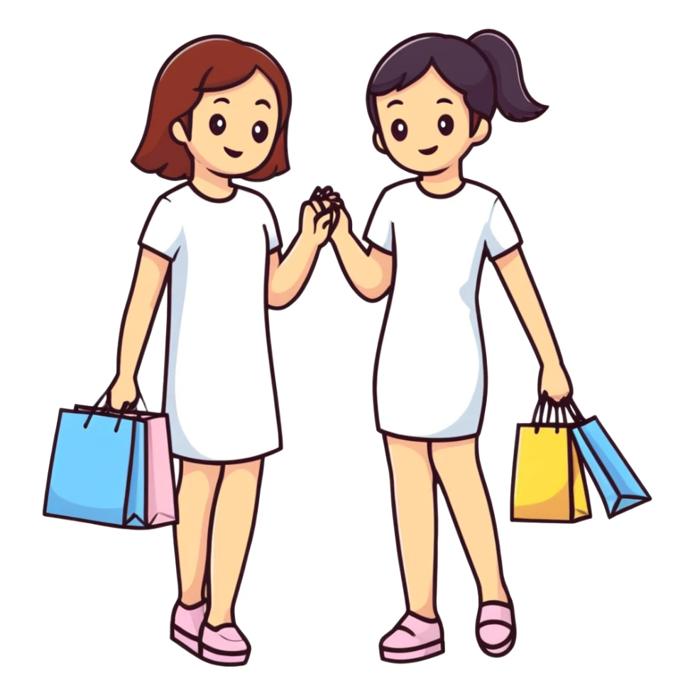 Two girls helping each other carry shopping bags sticker