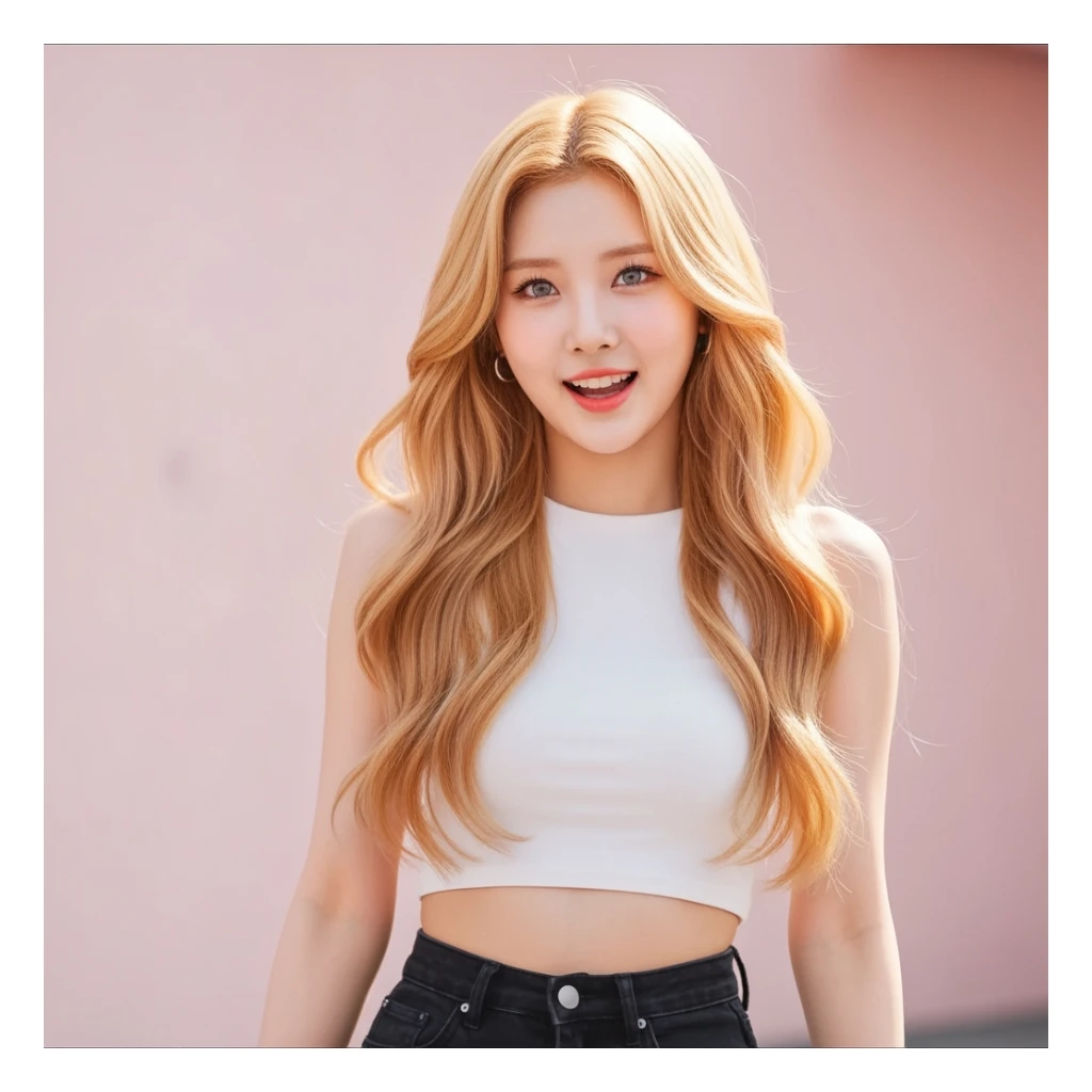 kpop girl with blonde hair, cute, expressive, minimal sticker
