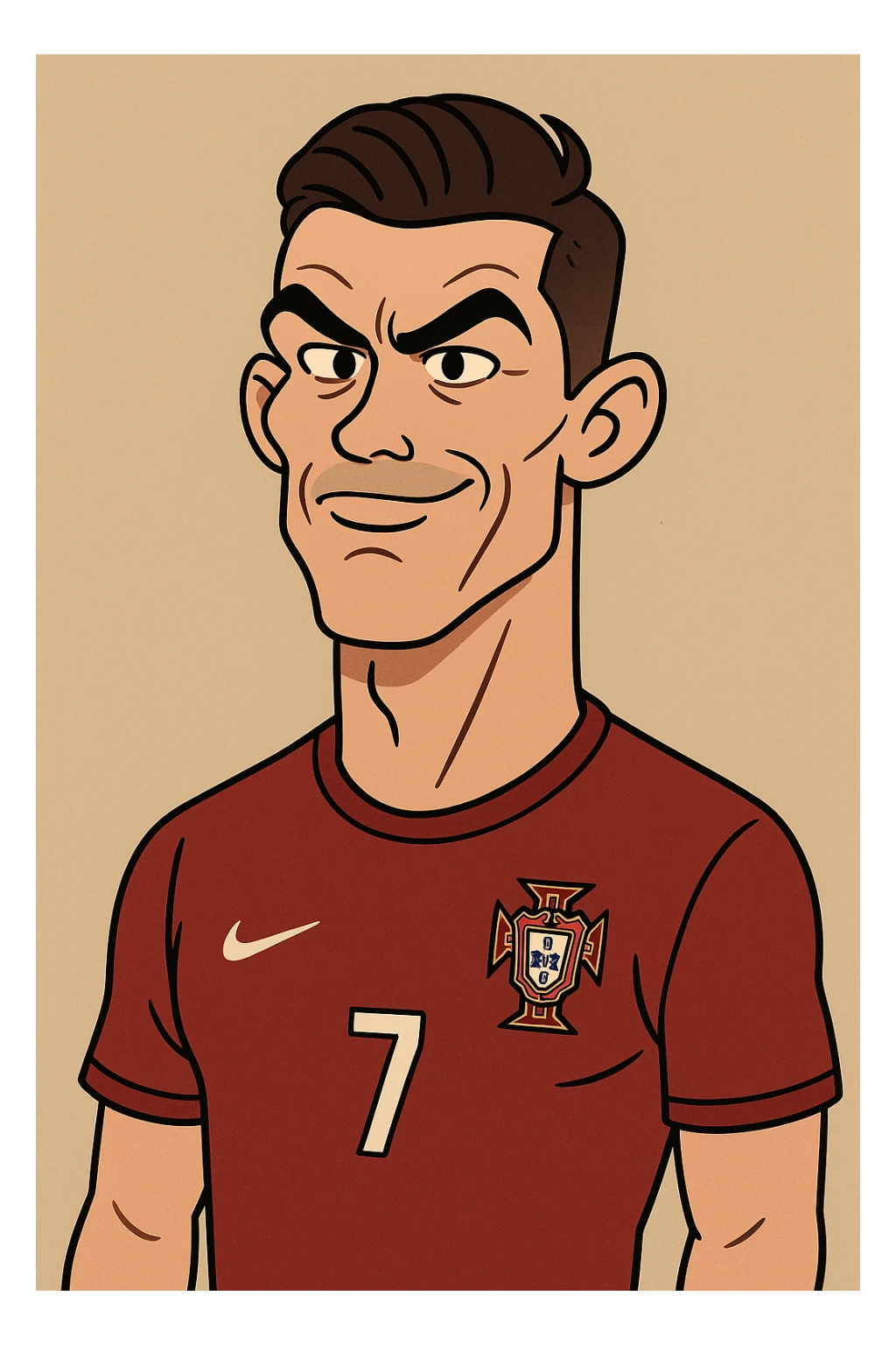 Cristiano Ronaldo caricature, flat toon style sticker