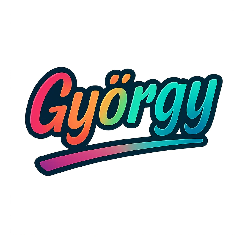 The name 'György' in a modern, colorful gradient font with a dark outline, on a transparent background. The name is underlined or partially underlined with a dynamic, slanted underline, styled like the sample images. sticker