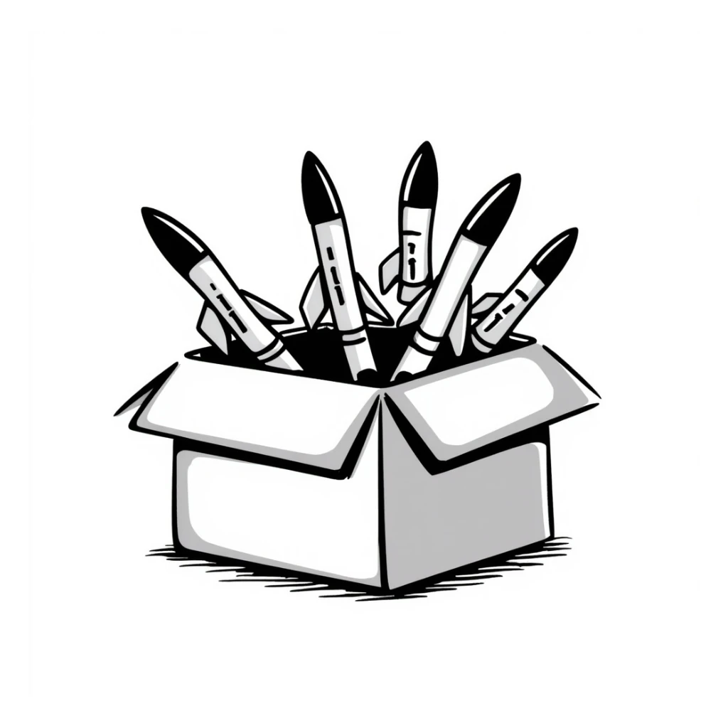 a military box filled with combat missiles sticker