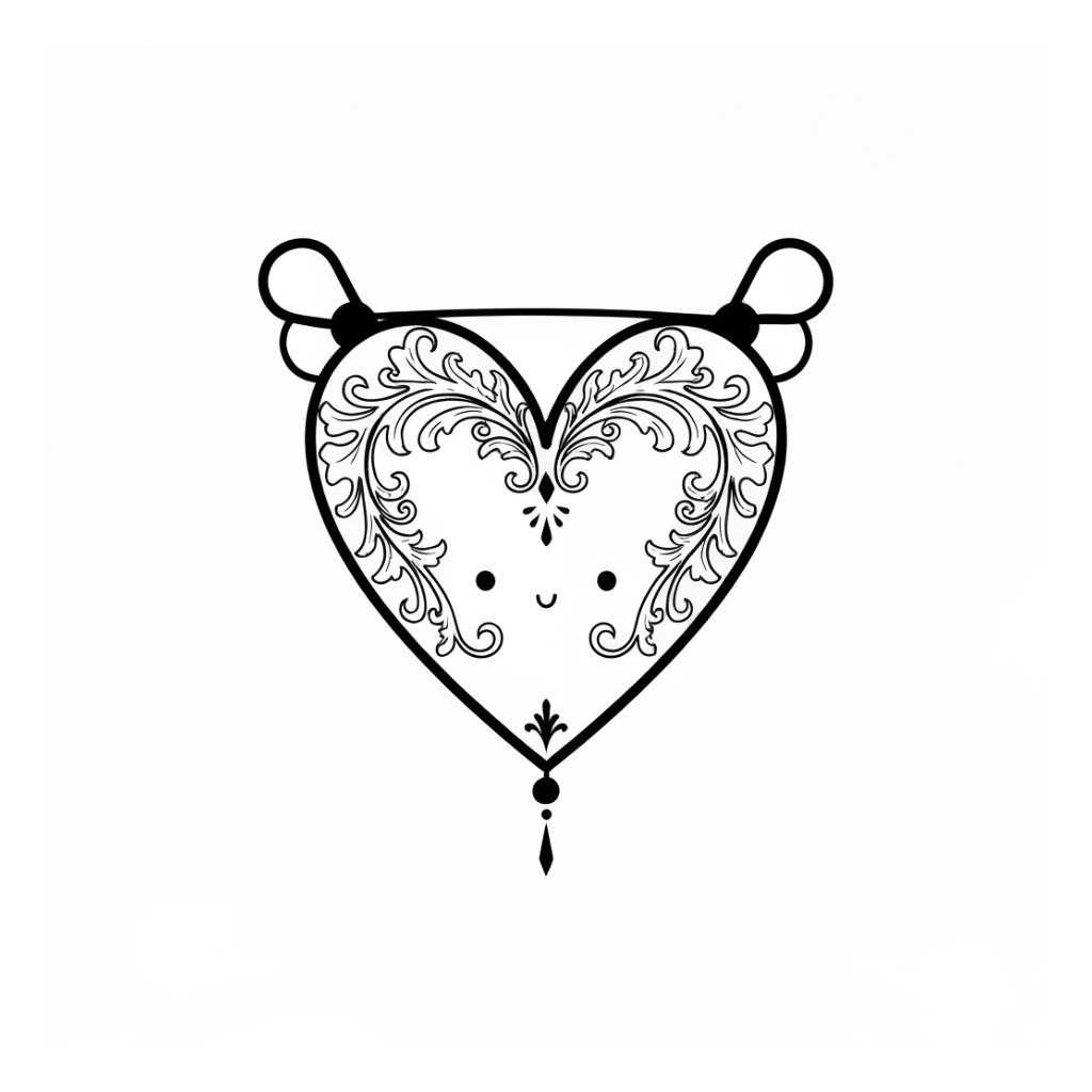 goth heart safety pin, cute, expressive, minimal sticker