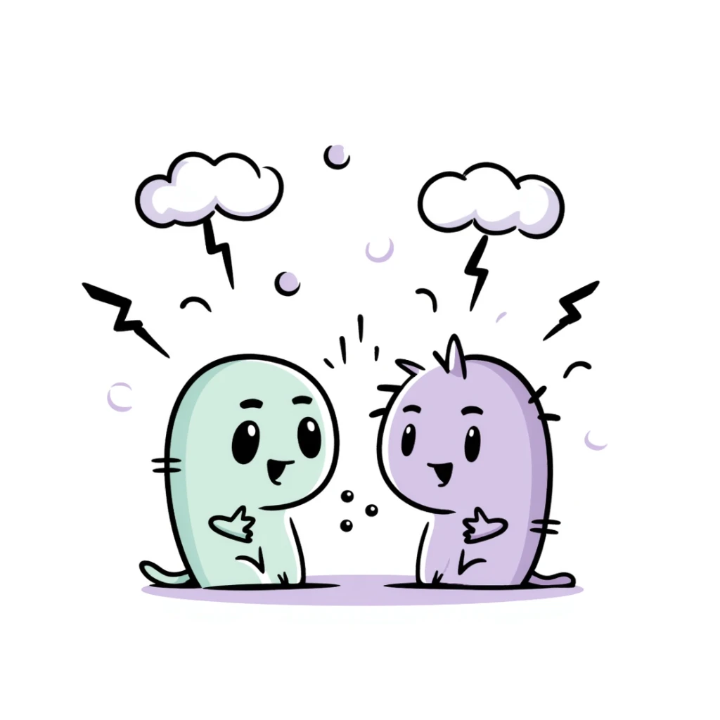 handwritten style or rounded cute font Chinese characters '好扯喔', with clouds, lightning, and bubbles, main colors lavender purple and mint green, soft pastel style, overall soft and cute, suitable for emoji or sticker sticker