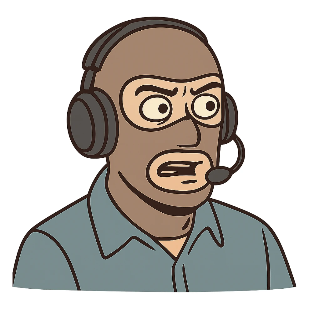 masked man with a headset, cartoon style sticker