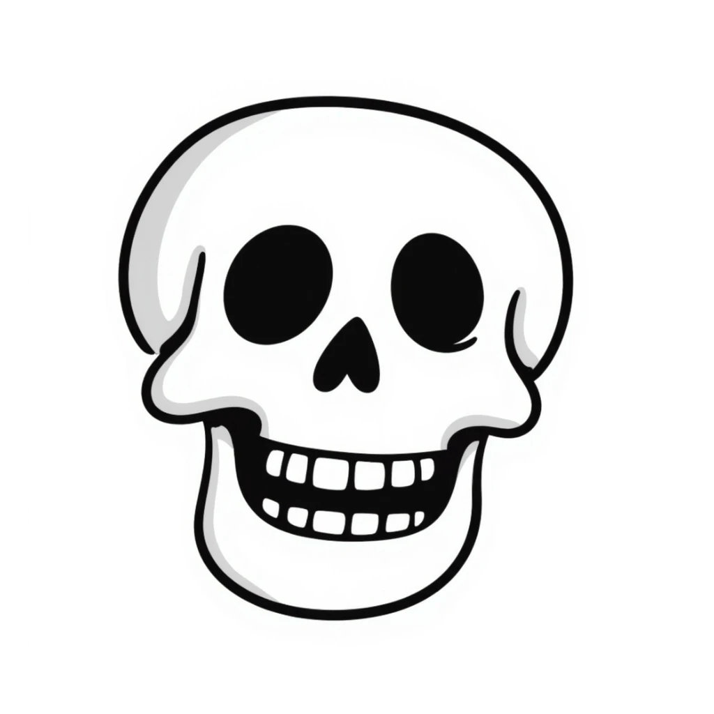 skeleton head, hand drawn doodle style sticker