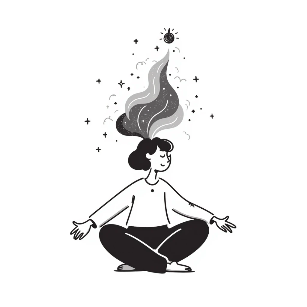 Person meditating with their spirit rising and merging with cosmic energy, spiritual ascension sticker
