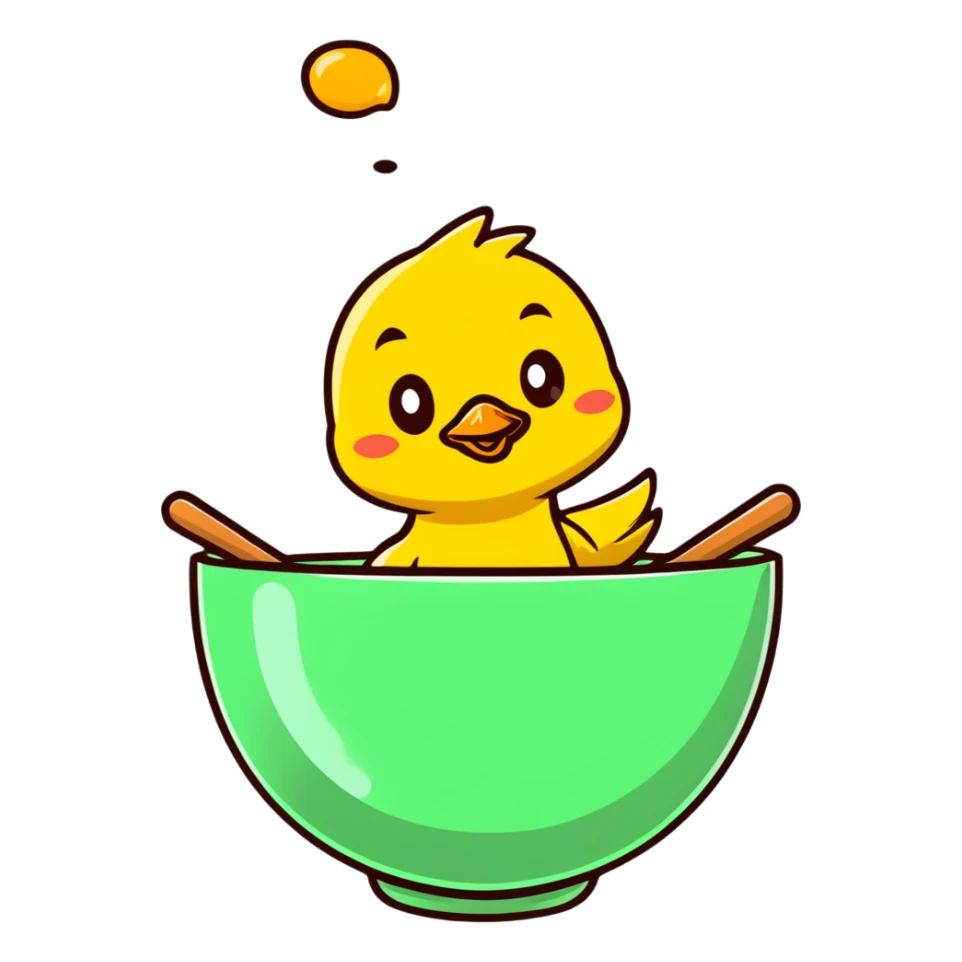 cartoon sticker style duckling in a bowl of honey, asking for help sticker