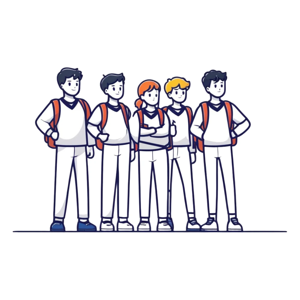 group of confident students standing tall, looking heroic sticker