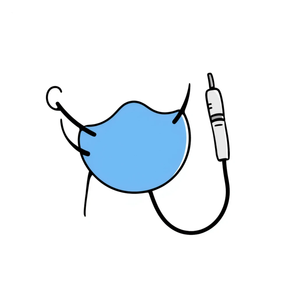 Hand-drawn blue breathing mask with tubes for measuring oxygen, standalone VO2 max testing equipment sticker