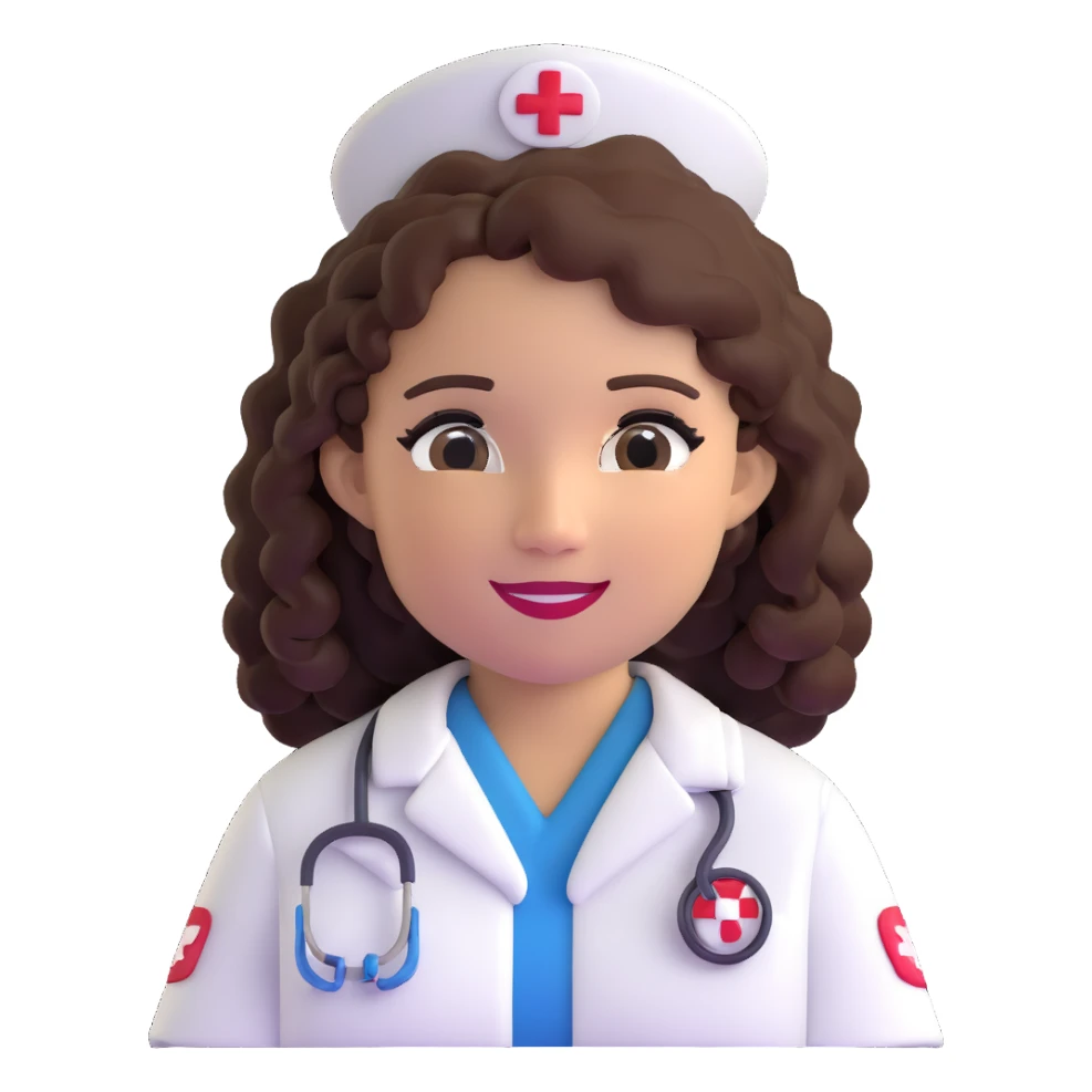 Latina nurse with curly hair, nurse uniform, friendly expression sticker