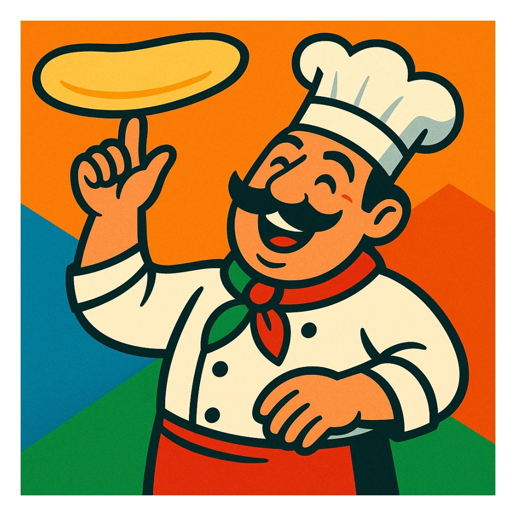 smiling Italian chef spinning pizza dough sticker