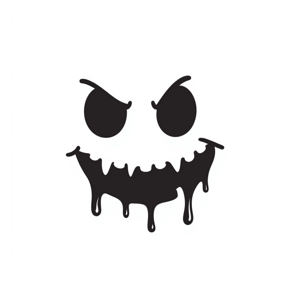 Hand-drawn creepy smiley face with blood splatter and menacing smile sticker