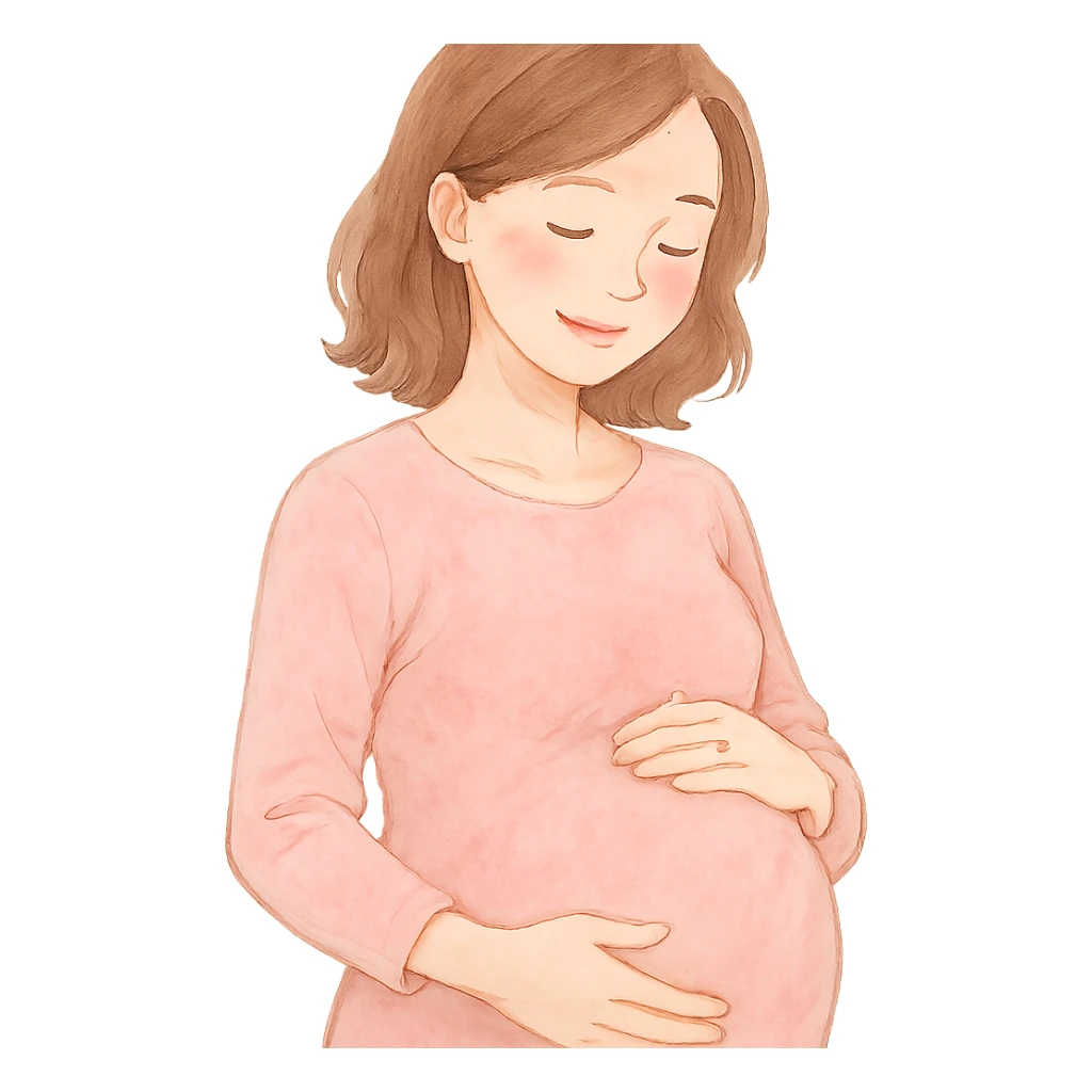 pregnant woman smiling, upper body, gentle expression, soft colors sticker