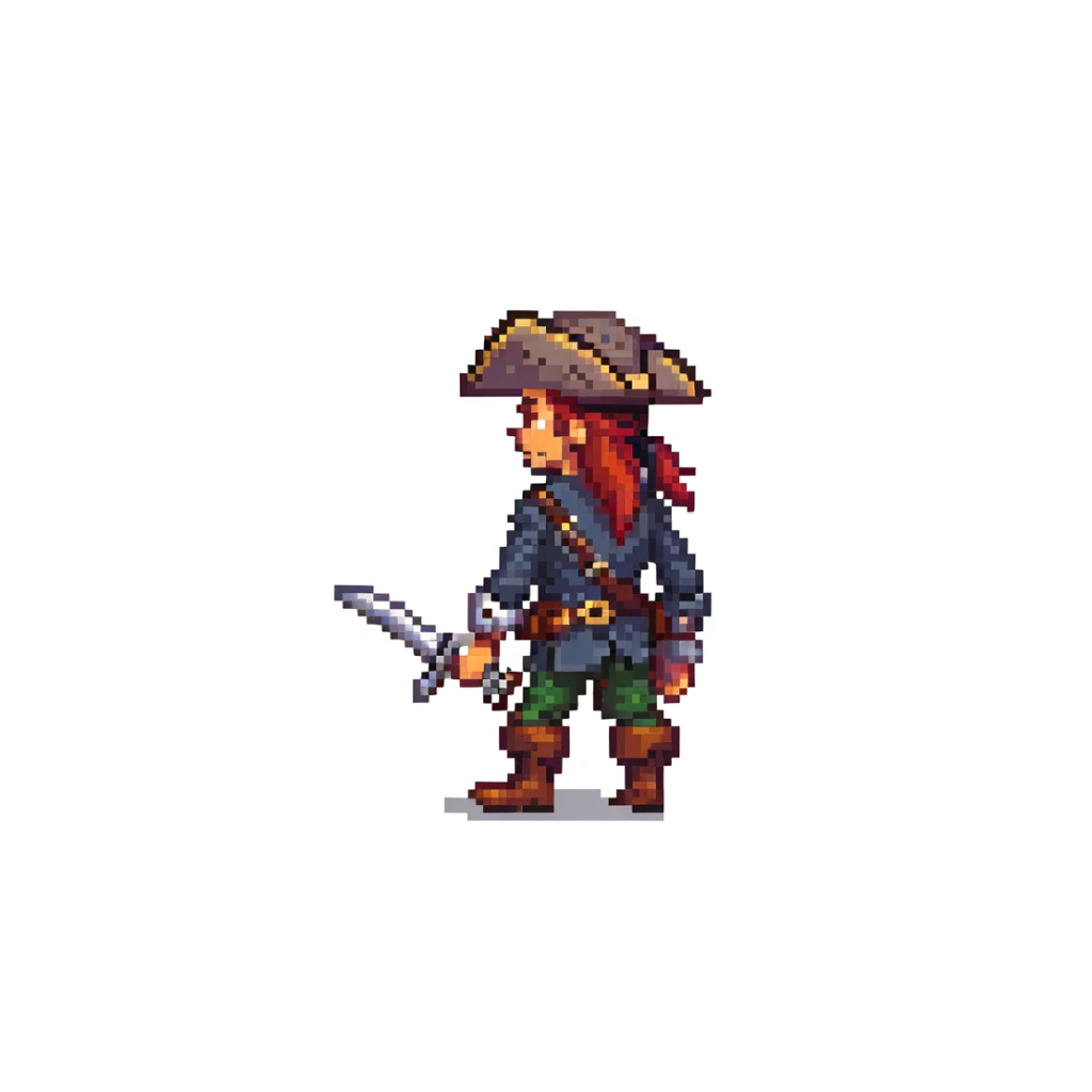 pirate character walking animation, 32-bit style, game sprite, side view sticker