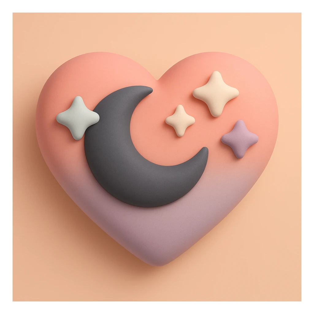 gothic heart with a dark moon and stars, mochi style sticker
